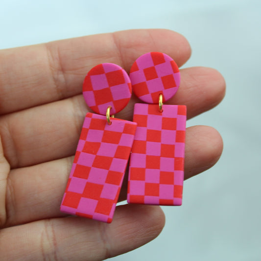 Ohrringe | rot-pink gekachelt - Atelier Anda