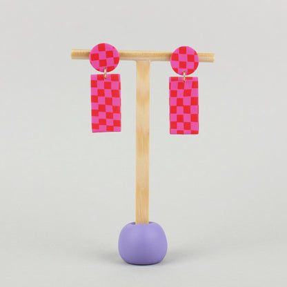 Ohrringe | rot-pink gekachelt - Atelier Anda
